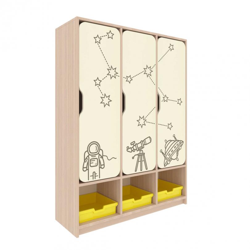 Шафа дитяча 3-місна з фотодруком по всій поверхні "Таємничий всесвіт", з пластиковими лотками для взуття та приладдя (ТОВ ‘’АЛМАНТ’’), 1036х400хх1400 мм.